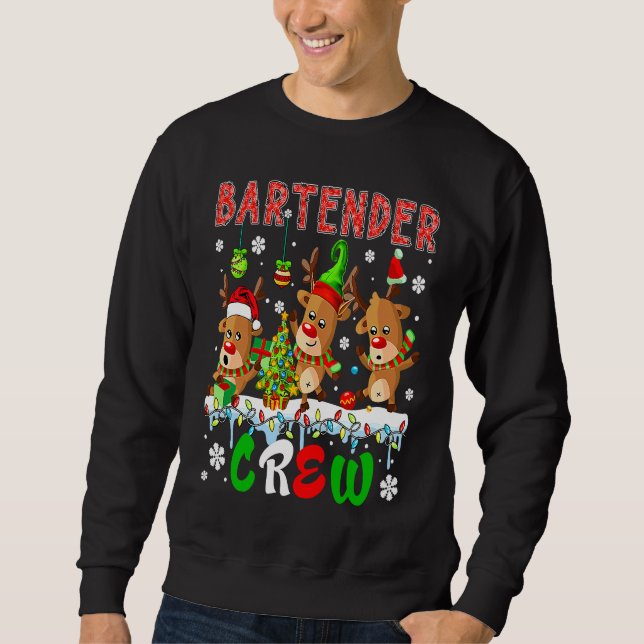 Bartender Crew Three Cute Santa Elf Reindeers Xmas Sweatshirt (Front)