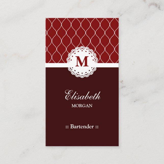 Bartender Elegant Brown Lace Pattern Business Card (Front)