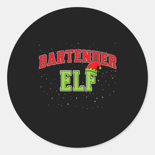 Bartender Elf Christmas Family Matching Group Xmas Classic Round Sticker (Front)