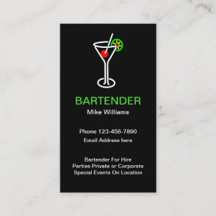 Bartender For Hire Business Card