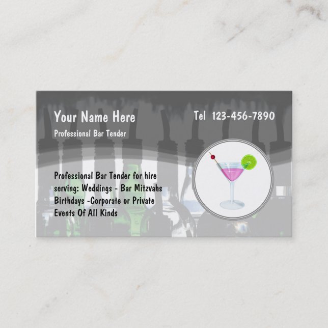 Bartender Freelancer Unique Design Business Card (Front)