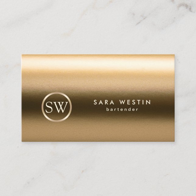 Bartender Gold Monogram Texture Business Card (Front)