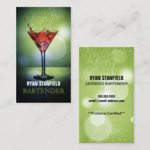 Bartender Green Bokeh Business Card