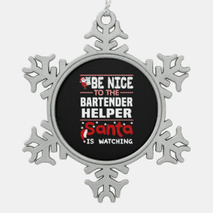 Bartender Helper Snowflake Pewter Christmas Ornament