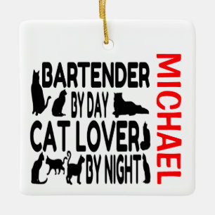 Bartender Loves Cats CUSTOM Ceramic Ornament