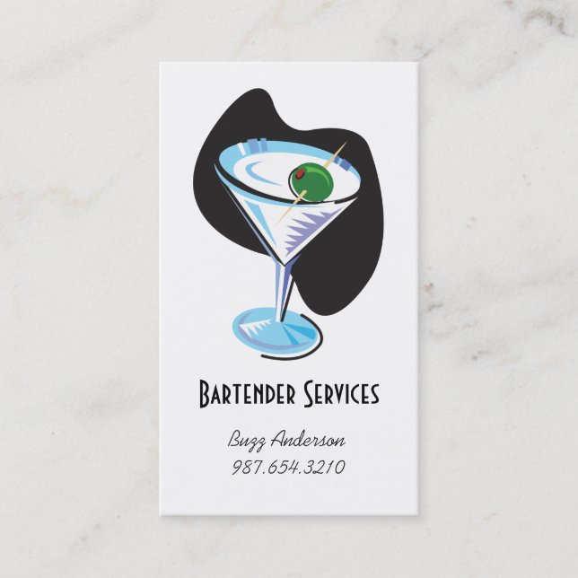 bartender martini glass_black business card (Front)
