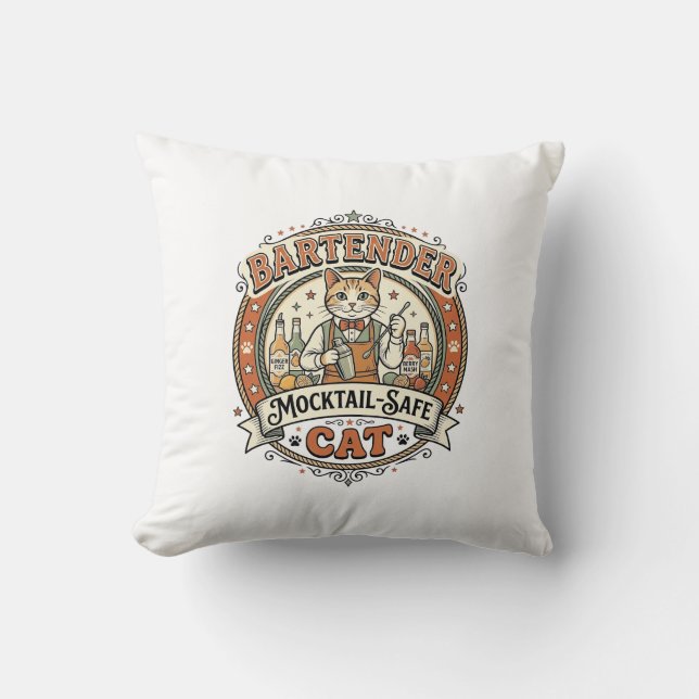 Bartender Mocktail-Safe Cat Bartender Mocktail-Saf Throw Pillow (Front)