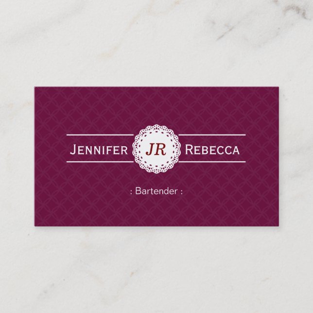 Bartender - Modern Monogram Purple Business Card (Front)