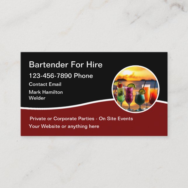 Bartender Pour L'Embauche Cartes de visite Cool Mo (Devant)