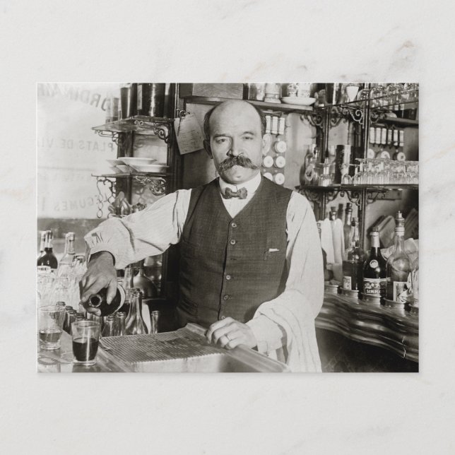 Bartender Pouring Drink, 1910 Postcard (Front)