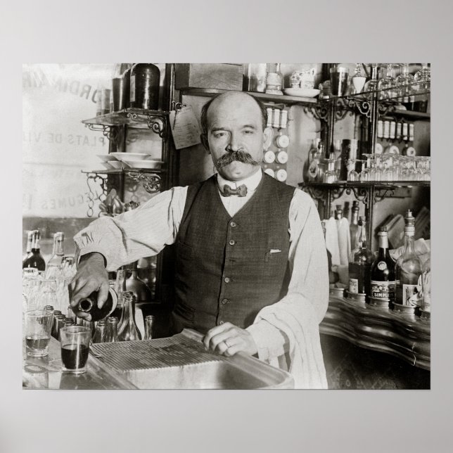 Bartender Pouring Drink, 1910. Vintage Photo Poster (Front)