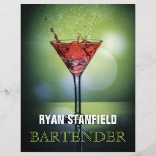 Bartender Promotional Sheet with Drink Ingredients