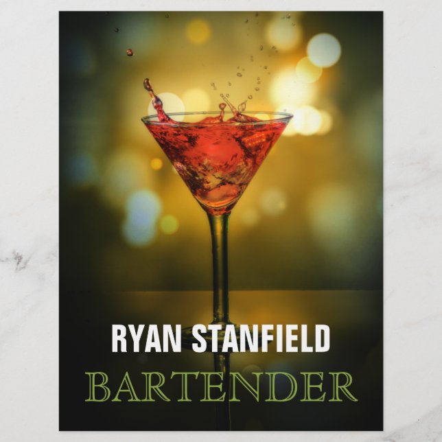 Bartender Promotional Sheet with Drink Ingredients (Front)