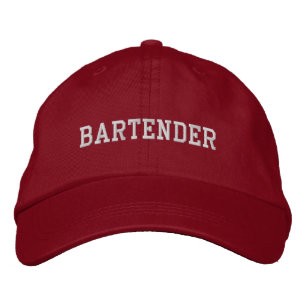 Bartender Red and White Embroidered Baseball Cap
