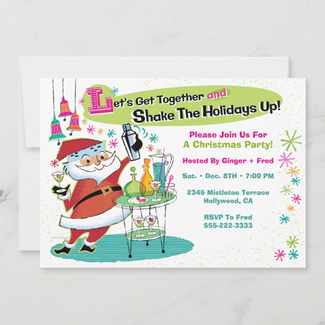 Bartender Santa Retro Christmas Party Invitations (Front)