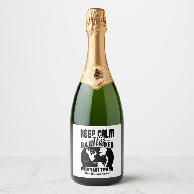 Bartender Shirt - Keep Calm This Bartender T shirt Sparkling Wine Label (Front)