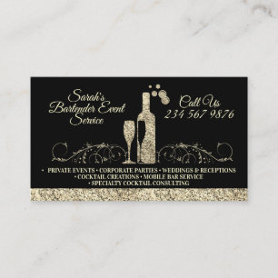 Bartender sparkling gold printed business card