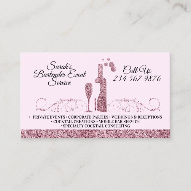 Bartender sparkling printed business card (Front)