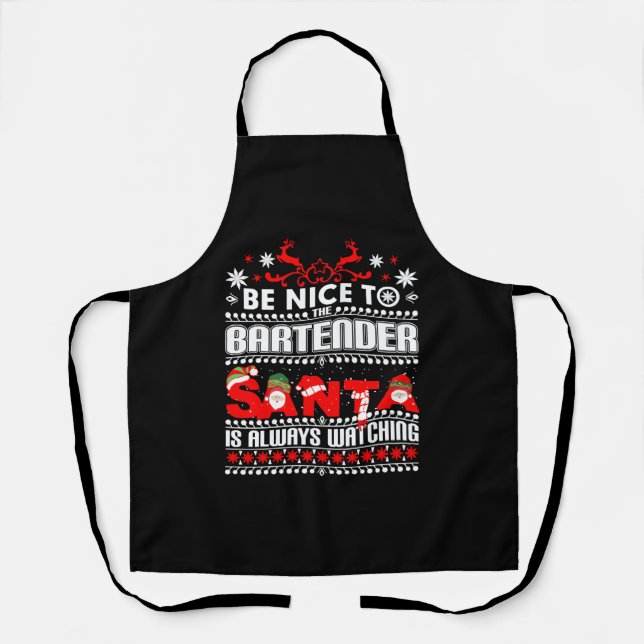 Bartender Ugly Christmas Sweater Gift Funny Barten Apron (Front)