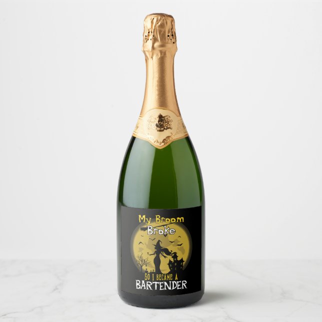 Bartender Witch Halloween Sparkling Wine Label (Front)
