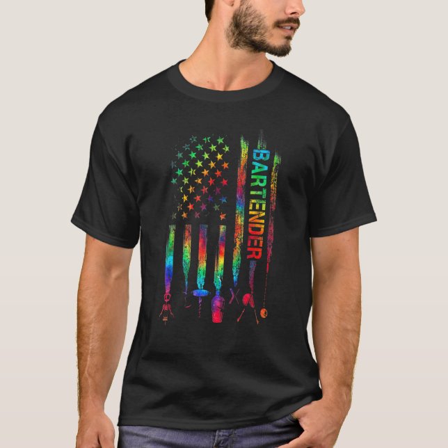 Bartender With American Flag Tie Dye Bartending Fa T-Shirt (Front)