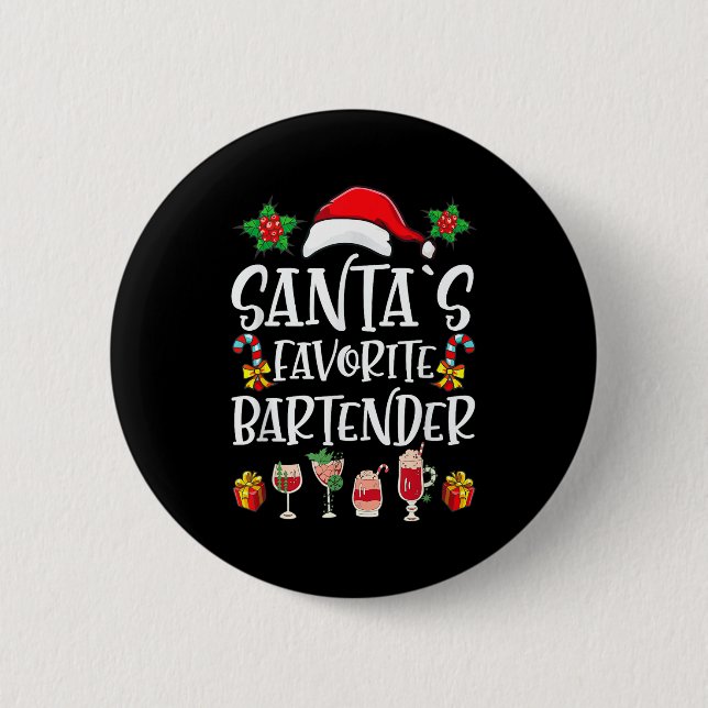 Bartender Xmas Gift Santa's Favorite Bartender Chr 2 Inch Round Button (Front)