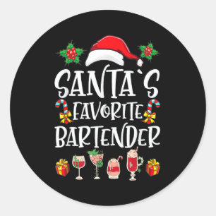 Bartender Xmas Gift Santa's Favorite Bartender Chr Classic Round Sticker
