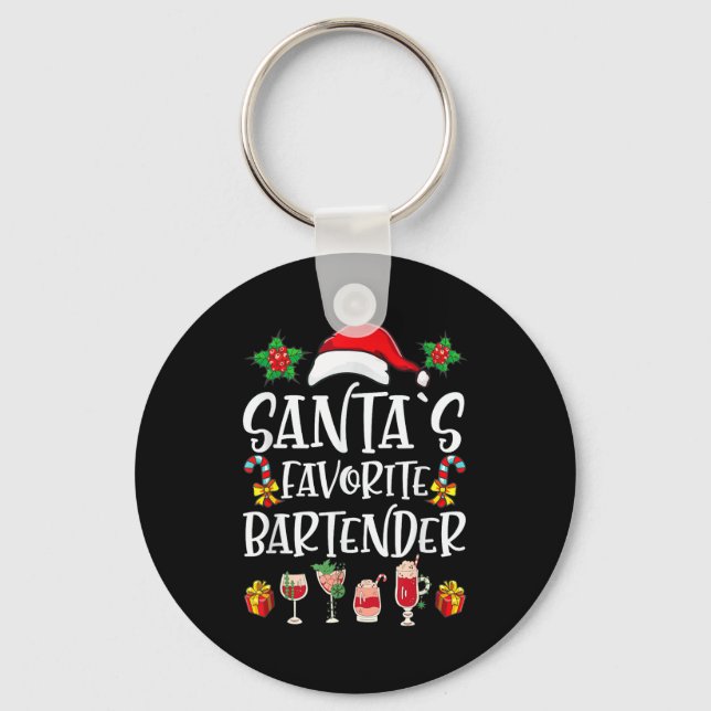 Bartender Xmas Gift Santa's Favorite Bartender Chr Keychain (Front)