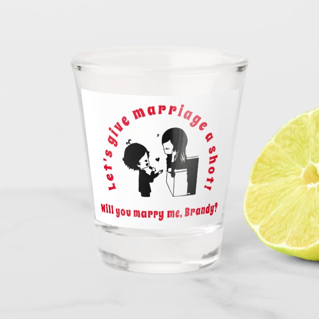 Bartenders in Love Marriage Proposal Custom Shot Glass (Front)