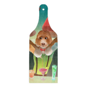 Bartending Dog in Retro Bar Cutting Board