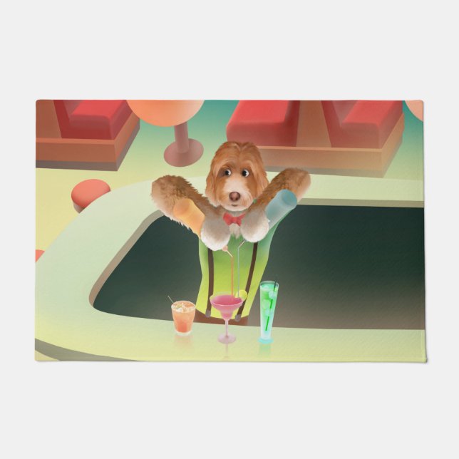 Bartending Dog in Retro Bar Doormat (Front)