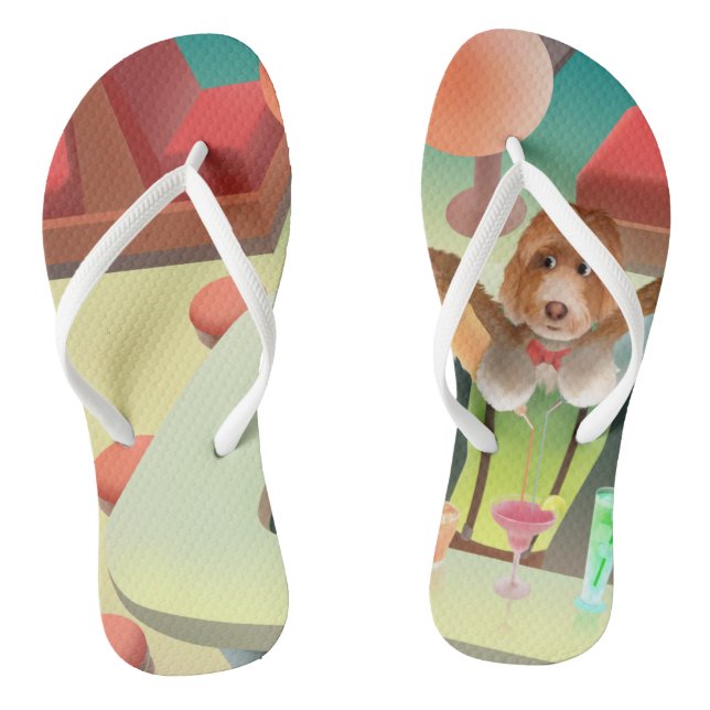 Bartending Dog in Retro Bar Flip Flops (Footbed)