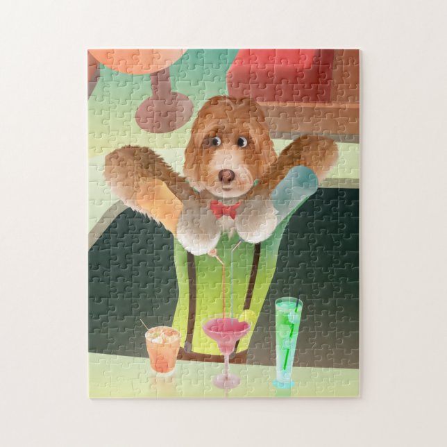 Bartending Dog in Retro Bar Jigsaw Puzzle (Vertical)