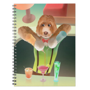 Bartending Dog in Retro Bar Notebook