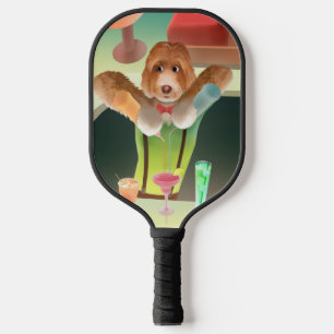 Bartending Dog in Retro Bar Pickleball Paddle