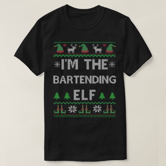 Bartending Elf Ugly Christmas  T-Shirt (Design Front)