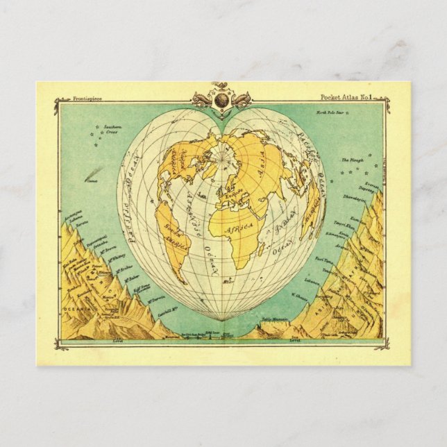 Bartholomew Heart Shaped Post Card World Map (Front)