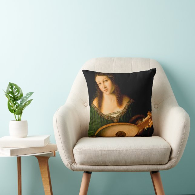 Bartolomeo Veneto Lady Playing Lute Portrait Art Throw Pillow (Chair)
