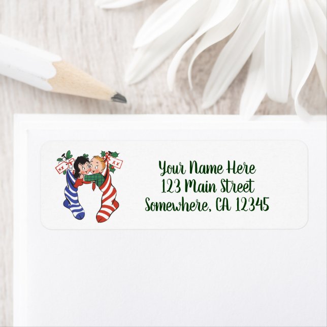 Bas de Noël Vintage avec de mignons enfants (En situation)