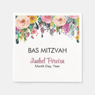 Bas Mitzvah Floral Napkins Personalized