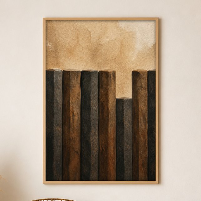 Basalt Column Rhythm Gouache Boho Art Poster (Shown framed for scale. Poster ships unframed; frames are an optional add-on.)