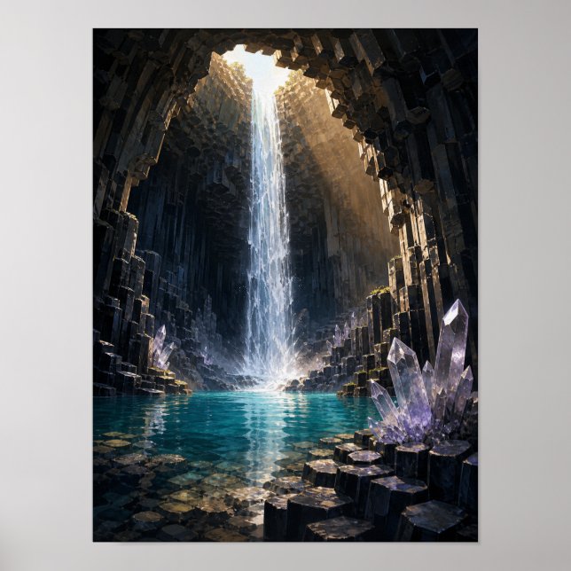 Basalt Crystal Cavern Waterfall 12x16 Poster (Front)
