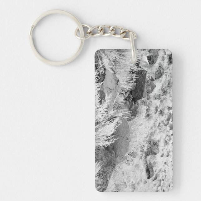 Basalt Lava Rocks Southwest Black and White Photo Keychain (Front)