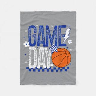 Basball Mom Game Day Tipoff Season Retro Blue Fleece Blanket