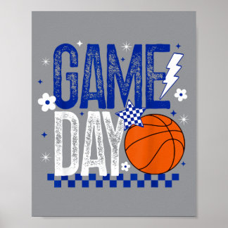 Basball Mom Game Day Tipoff Season Retro Blue Poster