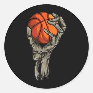 Basball Skull And Skeleton Hand Graphic Kids Boys Classic Round Sticker