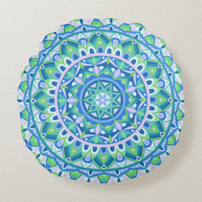 Base bleue Mandala Coussin rond (Devant)