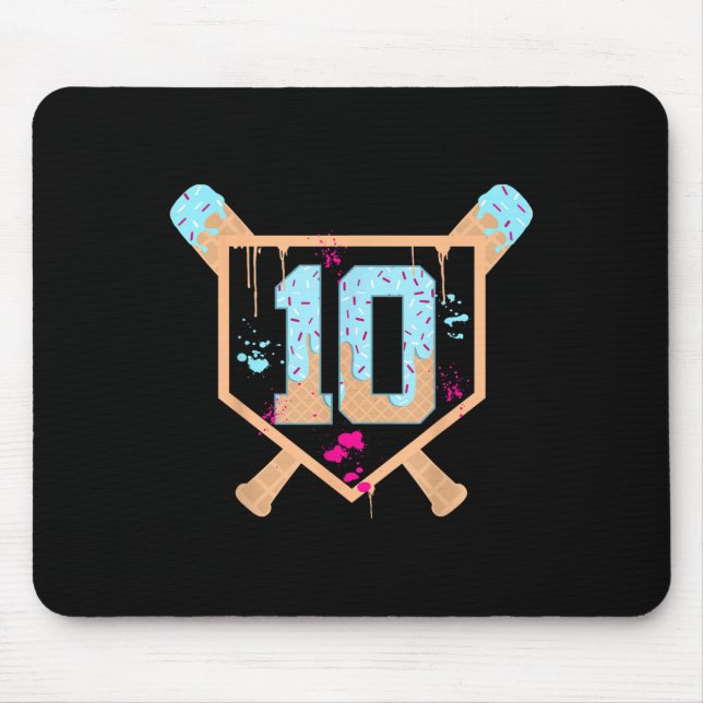 Baseball 10 Year Old Ice Cream Drip 10th Birthday  Mouse Pad (Front)