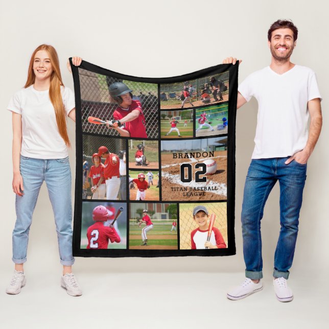 Baseball 11 Photo Collage Personalized Fleece Blanket (In Situ)