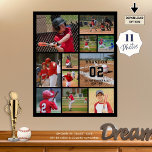 Baseball 11 Photo Collage Personalized Poster<br><div class="desc">Create a personalized baseball photo collage poster utilizing this easy-to-upload photo collage template with 11 pictures in various shapes and sizes with the player name, number and team or club name against your choice of background colour (shown in black). OPTIONS: The sample shown is a 16x20" on value poster paper;...</div>